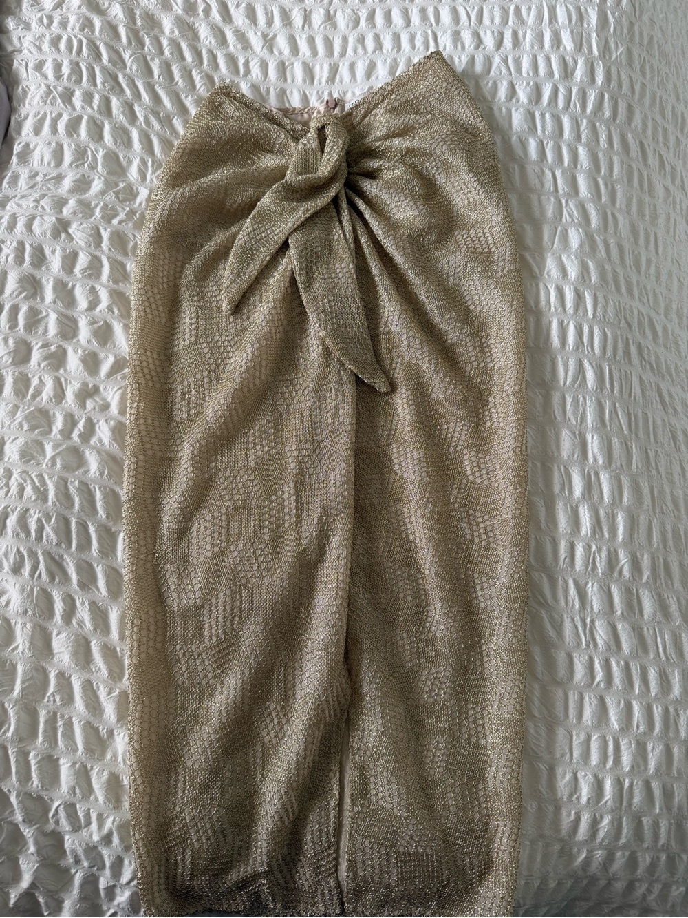 Zara Metallic Knot-Front Beige Pencil Skirt